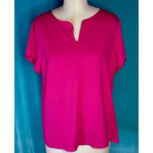 Lands End Dressy Silky Tee Top Womens XL (18) Red Short Sleeves Granny Core